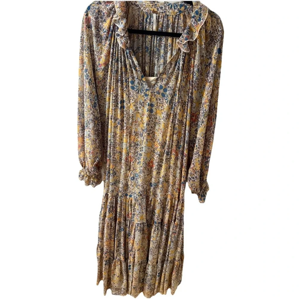 Free People Feeling Groovy Maxi Dress Floral Print Boho V-Neck‎ Black M_3
